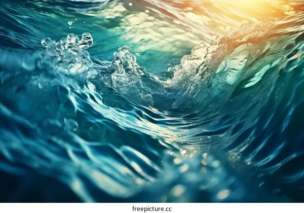 Sunlight shining through ocean waves