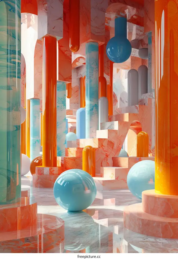 Abstract Geometric Shapes Colorful Interior Design