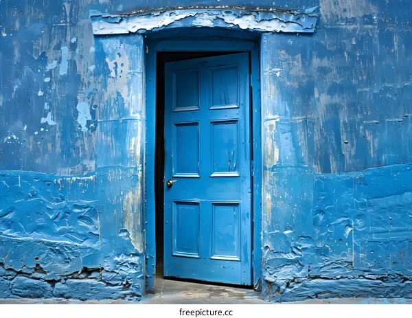Old Blue Door on a Weathered Wall