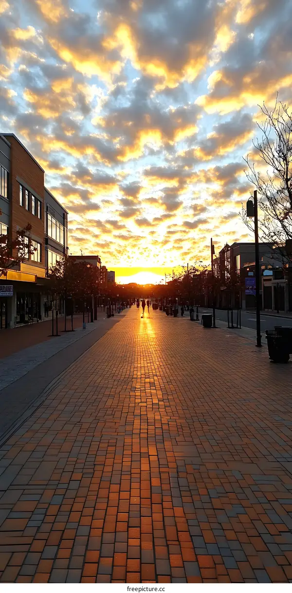Sunset Over Brick Street in a City