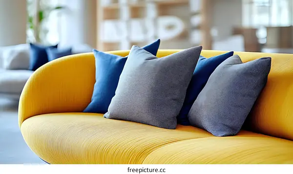 Modern Yellow Sofa with Pillows