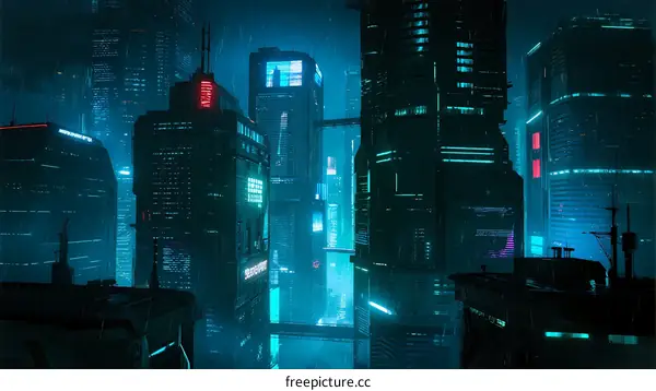 Cyberpunk Cityscape with Futuristic Skyscrapers and Holographic Lights