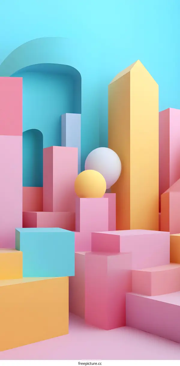 Abstract 3D Geometric Shapes Pastel Colors Minimalist Background Design