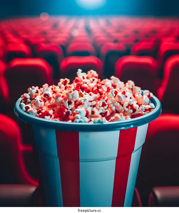 Red and White Striped Popcorn Bucket in Cinema