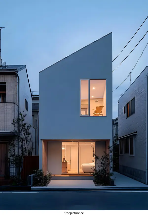 Modern Minimalist House Exterior with Large Windows and Wooden Accents