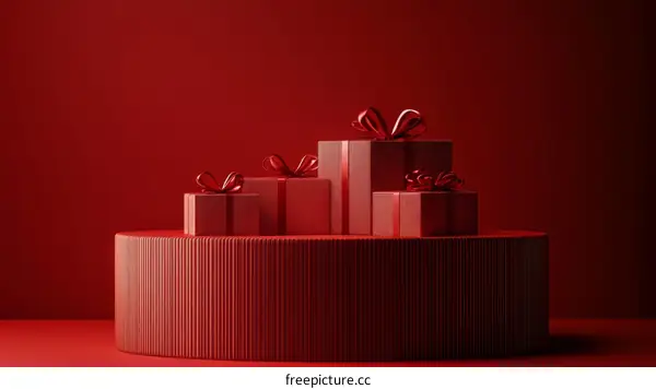 Red Gift Boxes Display on a Red Platform