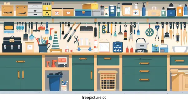 Colorful Illustration of a Well Organized Workshop