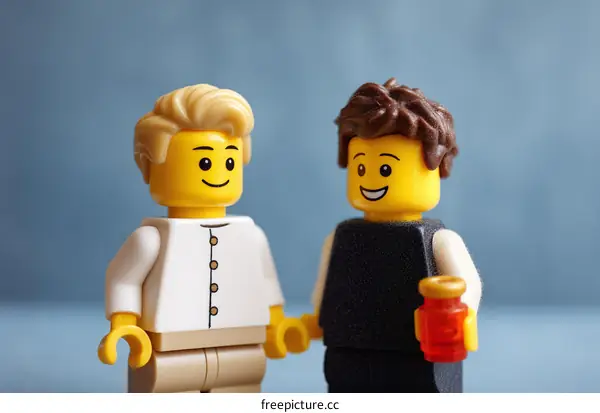 Two Lego Figures Friendly Interaction
