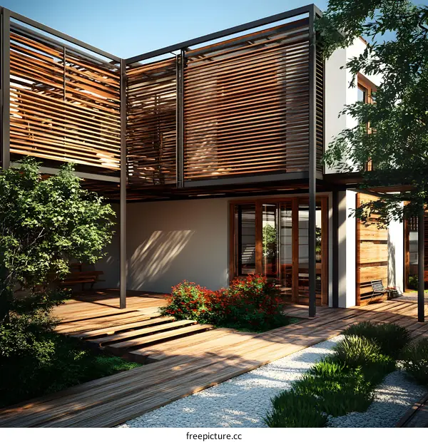 Modern Minimalist House with Wooden Facade and Terrace