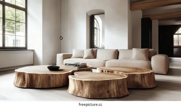Modern Minimalist Living Room with Wooden Coffee Tables