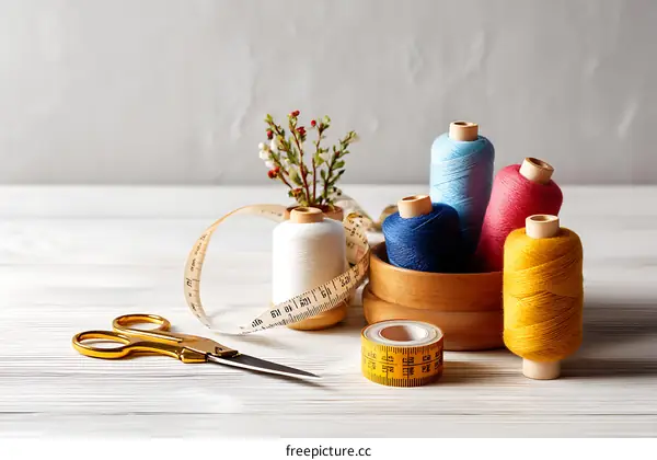 Sewing Accessories on White Wooden Table