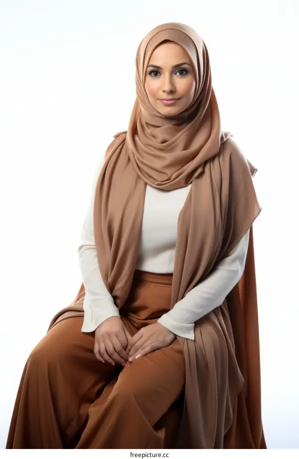 Portrait of a young woman wearing a brown hijab