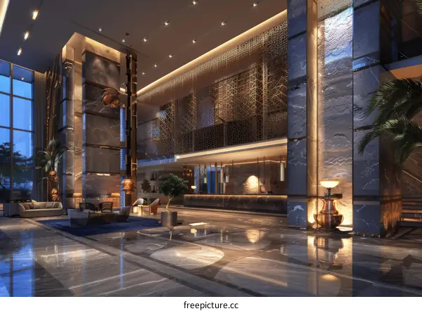 Luxury Hotel Lobby Interior Design Illustration