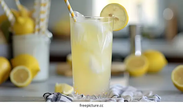 Glass of Lemonade with Lemon Slice and Straw