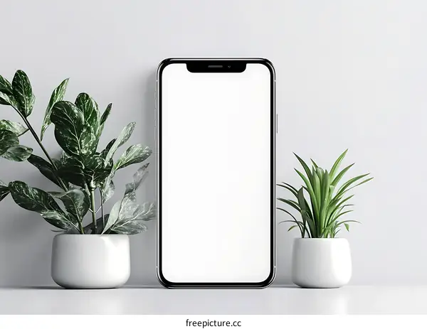 Modern Minimalist Phone Mockup With Plants