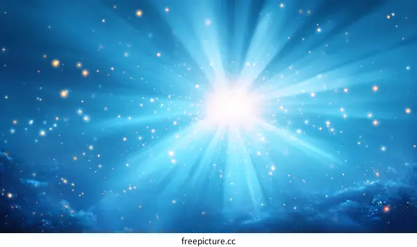 Sparkling Light Rays Blue Sky Background