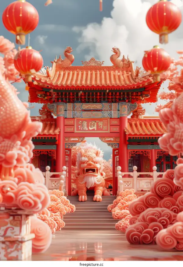 pink chinese temple