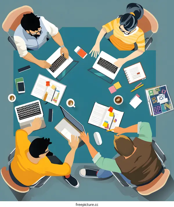 Teamwork and Collaboration: Business Professionals Working Together at a Table