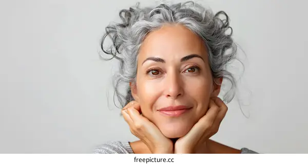 Portrait of a beautiful middle-aged woman with gray hair