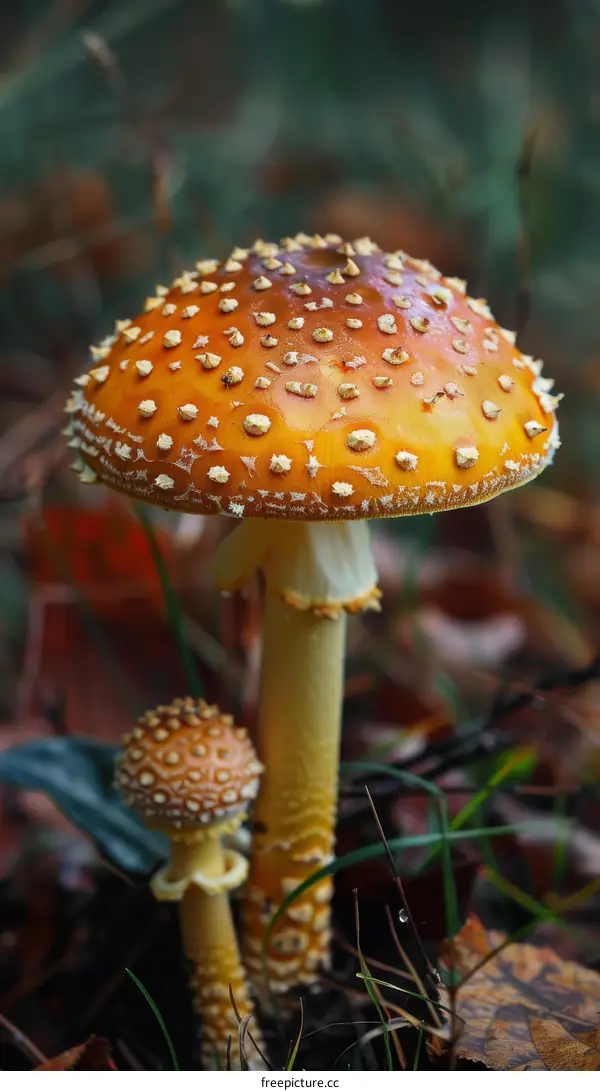 Close-up of Orange Mushrooms with White Spots