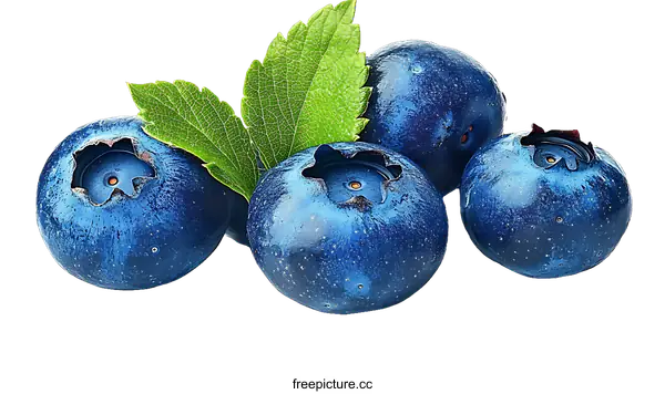[Transparent Background PNG]Fresh Blueberries with Leaves Close-up