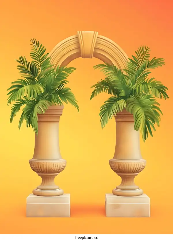 Golden Archway with Palm Trees and Urns