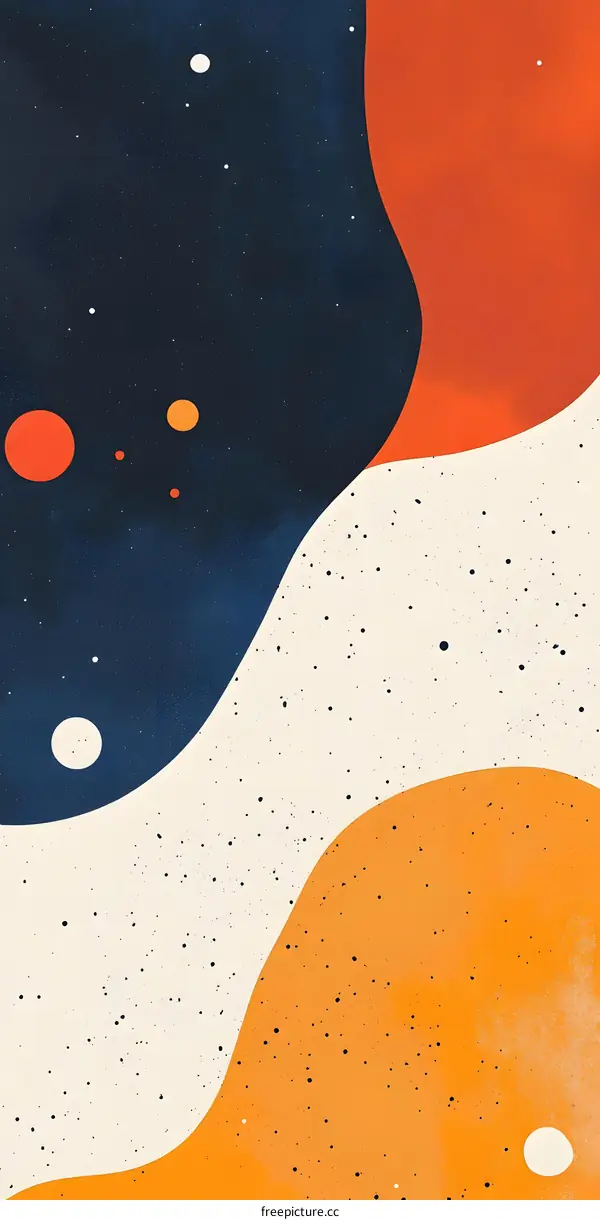 Abstract Orange and Blue Shapes with White Dots