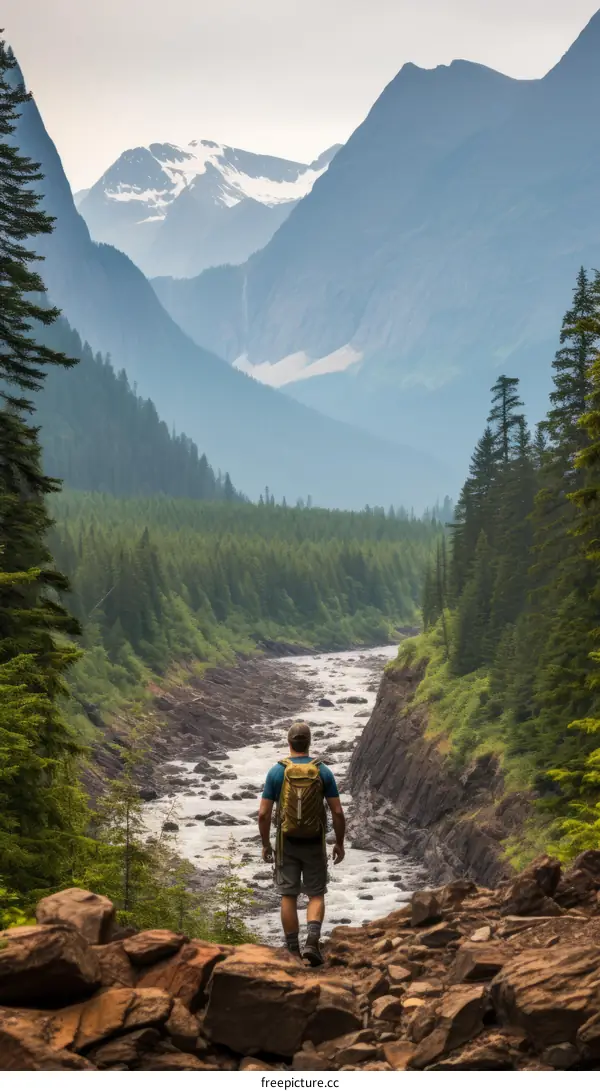 man standing on rock in front of mountain river