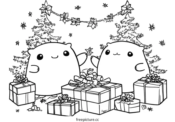 Cute Christmas Animals Coloring Page