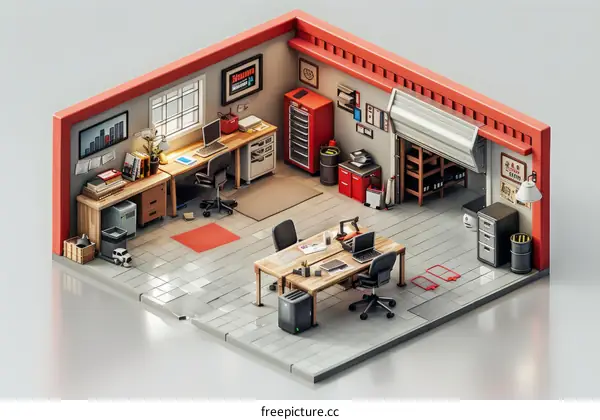 Isometric illustration of a modern home office