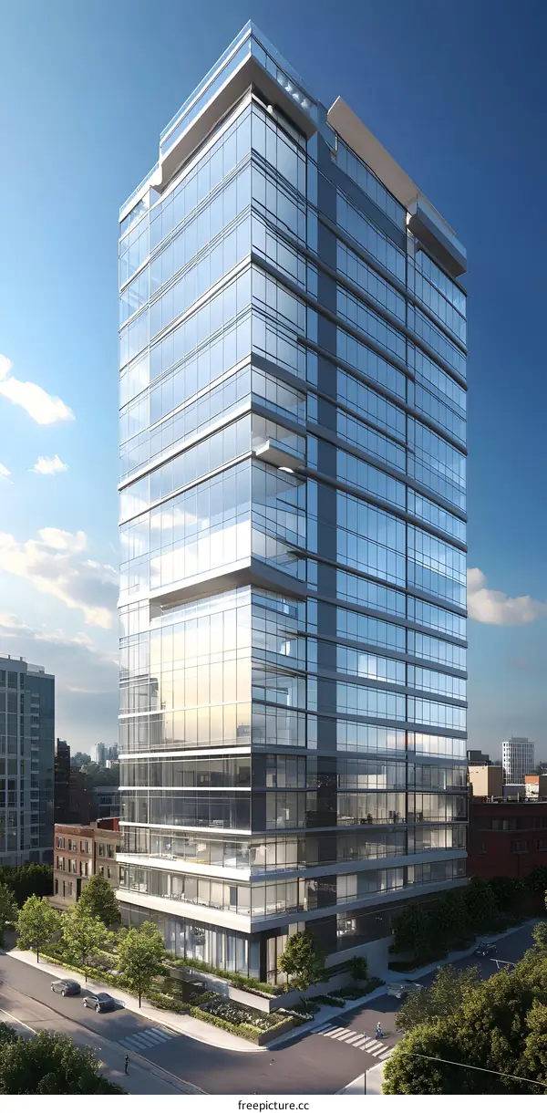 Modern Glass Office Building In Urban Setting