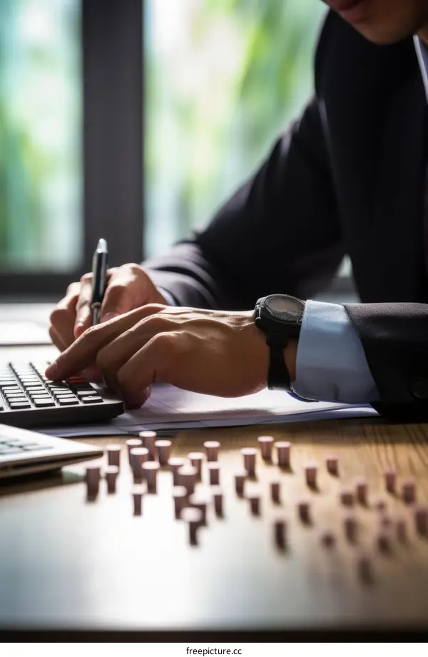 Asian businessman using calculator to calculate tax.