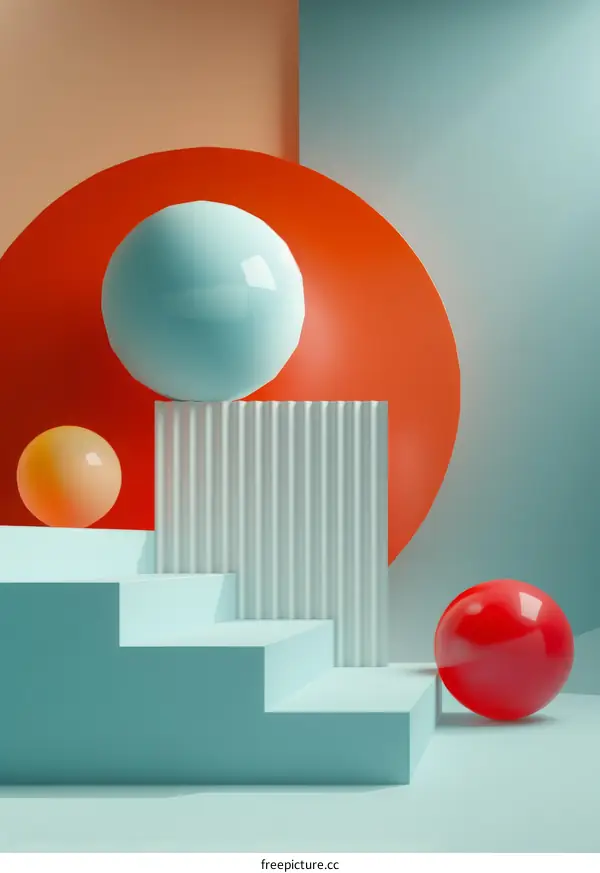 3D Abstract Geometric Shapes in Blue and Orange Pastel Colors