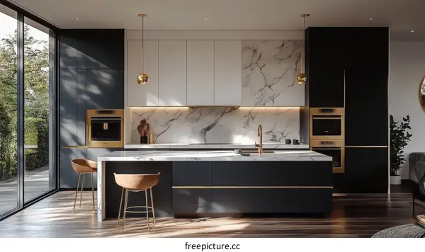 Modern Luxury Kitchen Design with Marble Backsplash