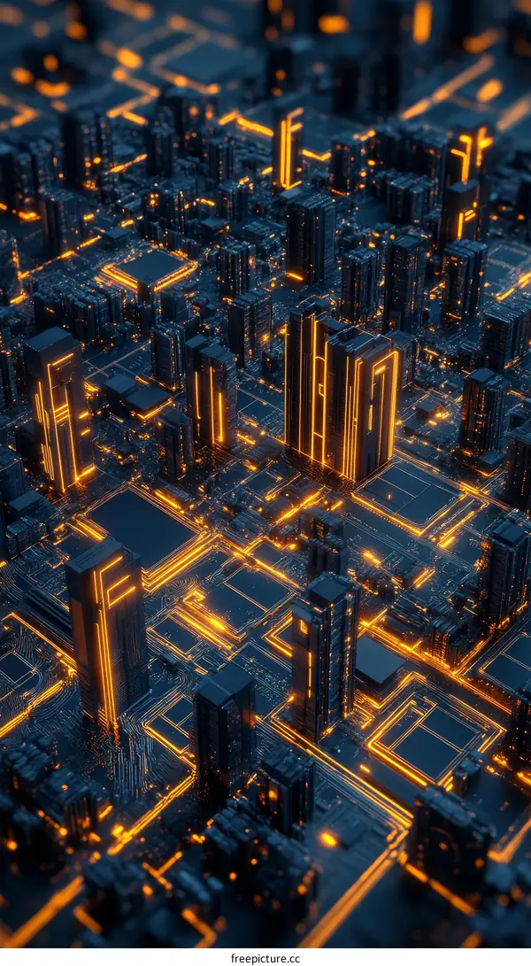 Futuristic City Circuit Board Illustration