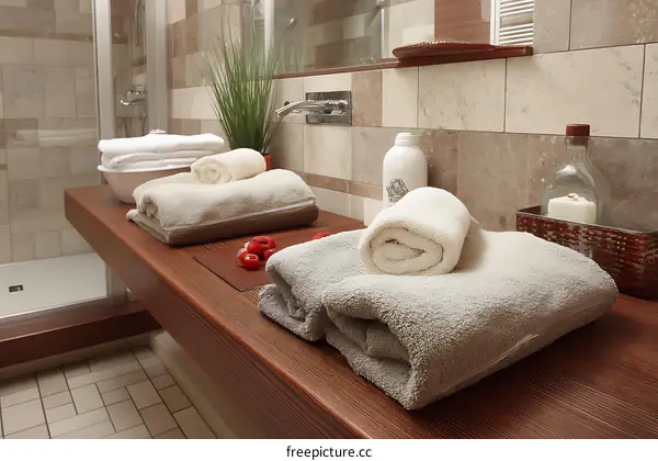 Bathroom vanity with towels and accessories