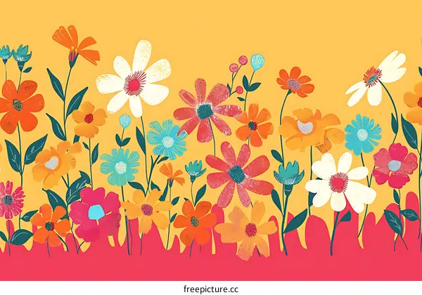 Colorful Floral Pattern with Yellow Background