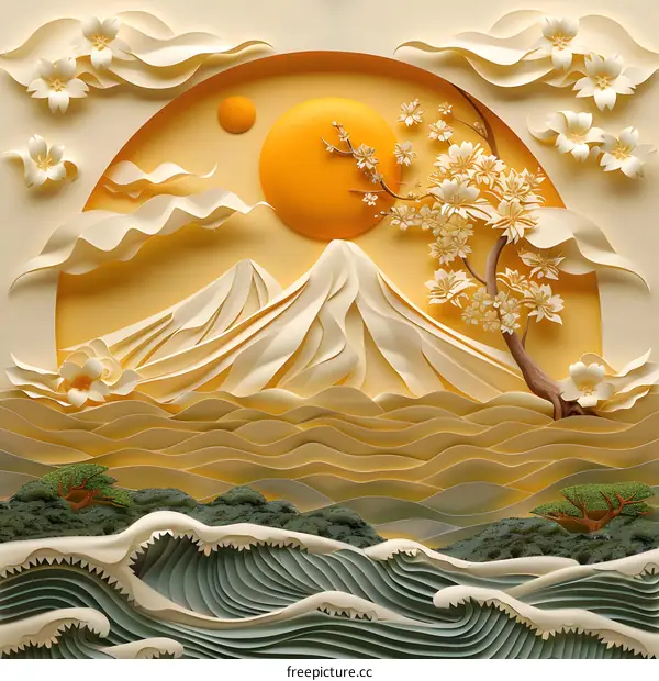 paper cut illustration of mount fuji
