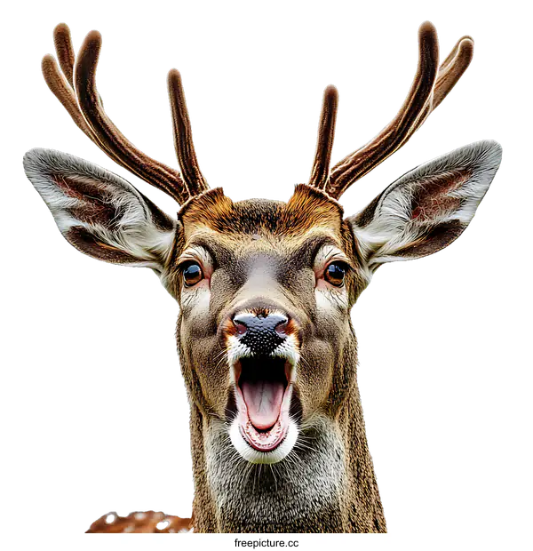 [Transparent Background PNG]Close-up Portrait of a Wild Deer with Open Mouth