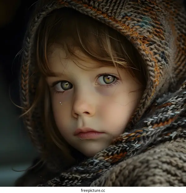 Little girl with a tear on her cheek