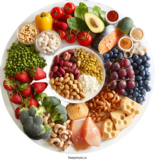 [Transparent Background PNG]Healthy Food Plate with Vegetables Fruits and Proteins