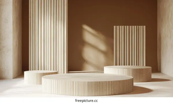 Beige Minimalist Product Display with Wooden Pillars