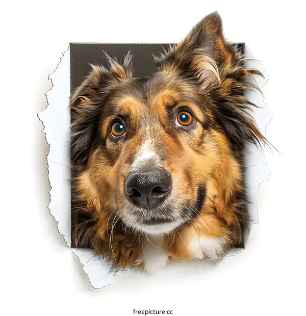 Dog Peeking Through Torn Paper