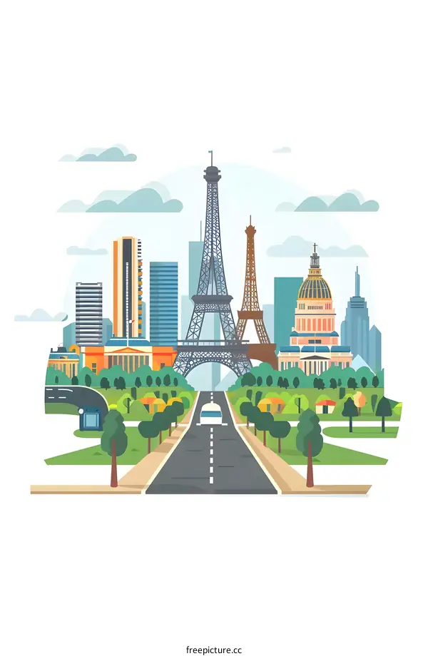 Paris Cityscape Illustration with Eiffel Tower