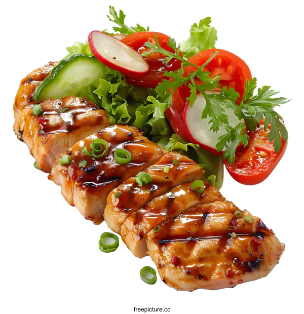 [Transparent Background PNG]Grilled chicken breast with fresh vegetable salad