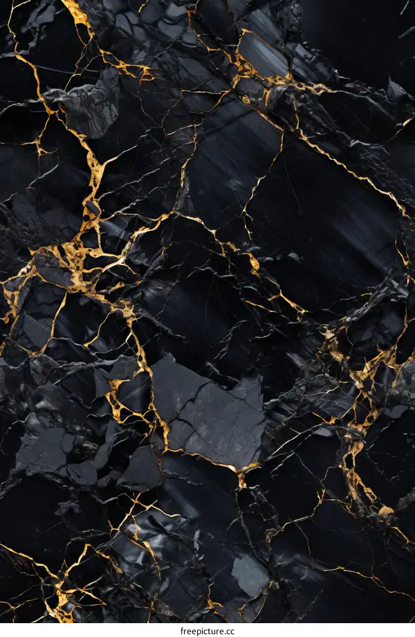 Black and gold marble texture with veins