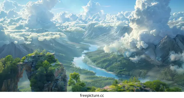 Dreamy Floating Islands: Fantasy River Valley Landscape