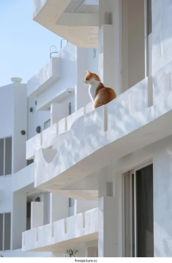 Ginger cat sitting on a ledge
