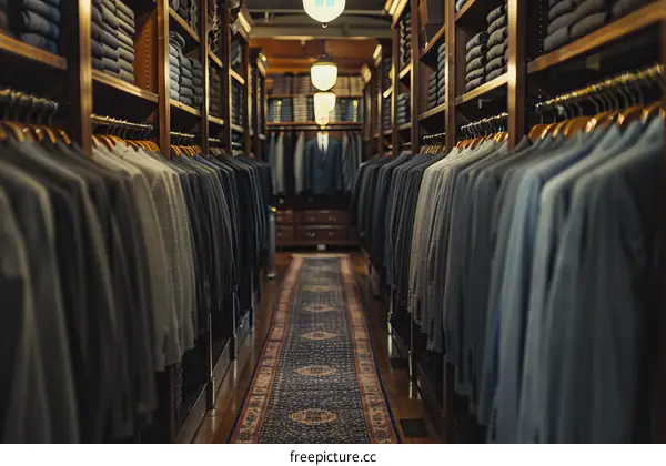 A clothing store with suits and jackets on display