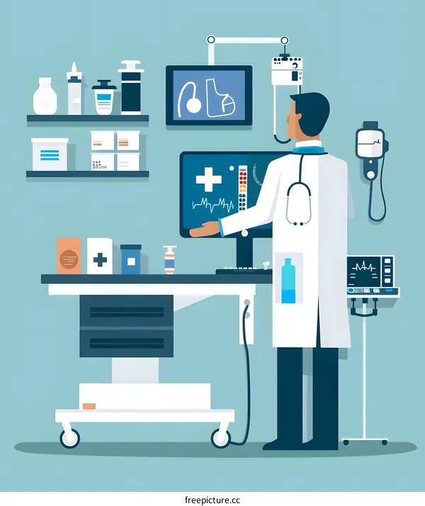 Doctor Checking Patient Monitor in Hospital Room